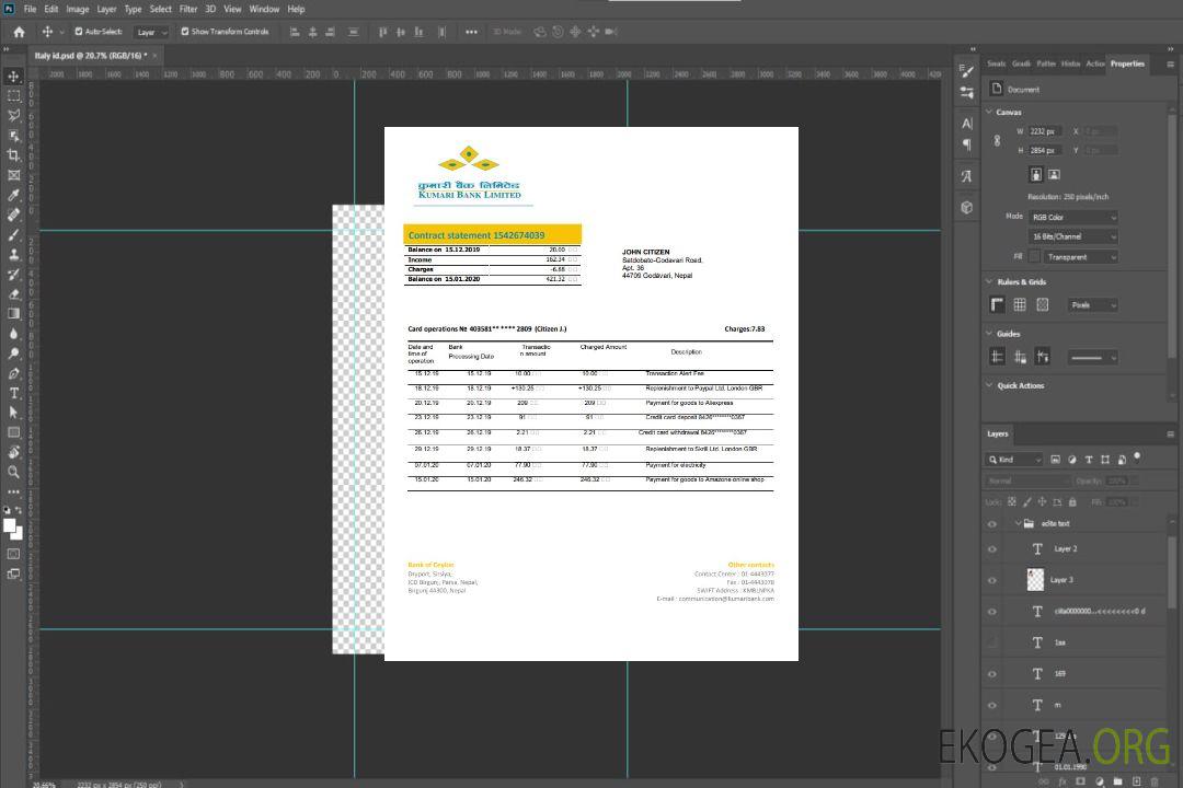 Relevé de la Nepal Kumari Bank template